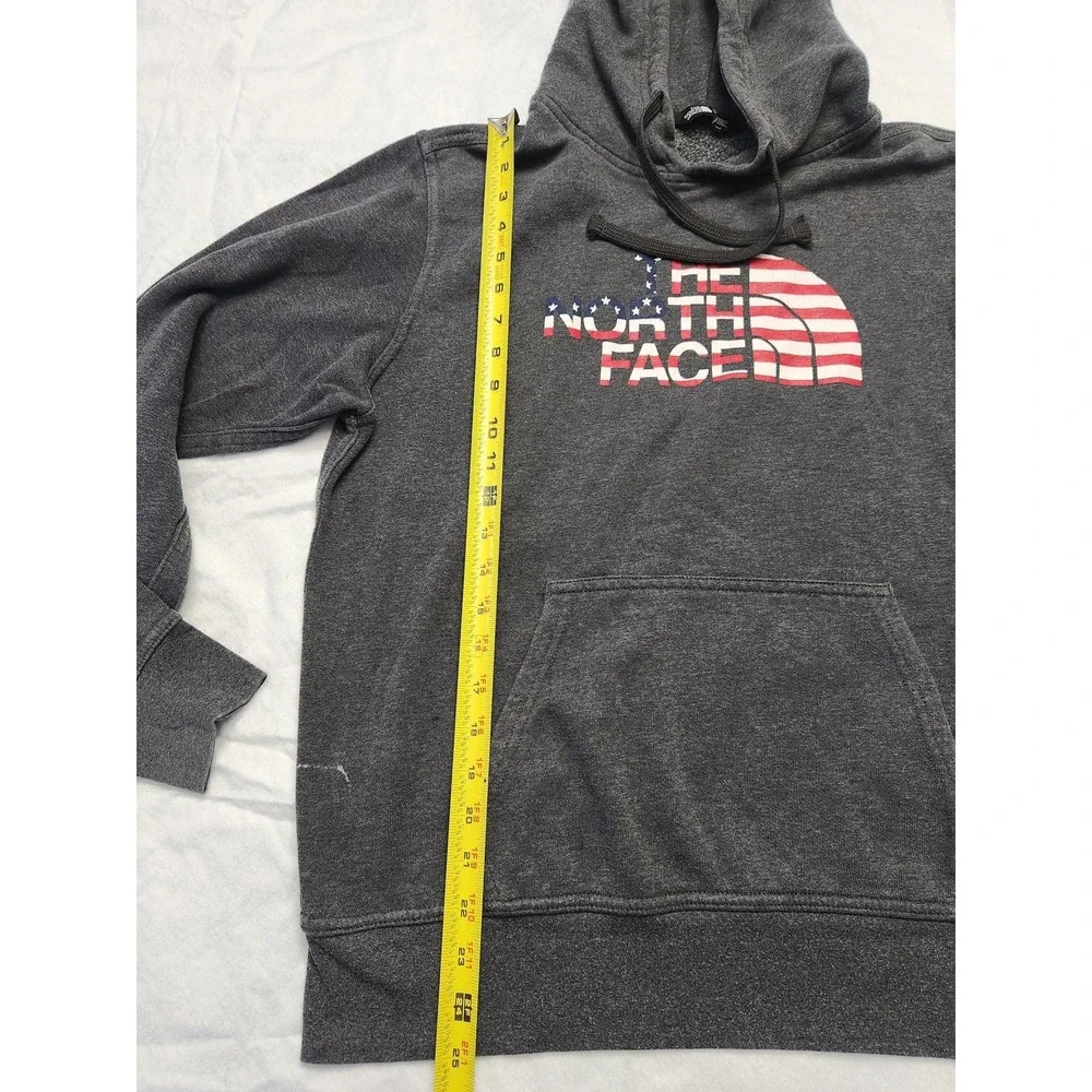 The‎ North Face Hoodie Mens Small Gray USA Flag Logo Graphic Fleece Pullover